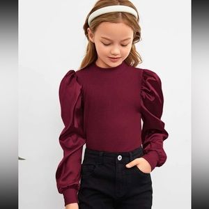 Girls Puff Sleeve Ribbed Top